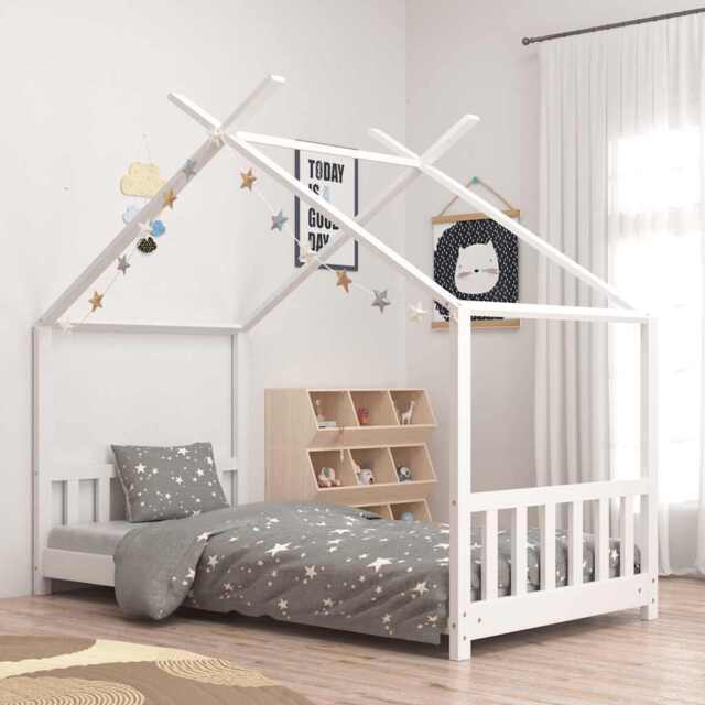 Kids Bed Frame White Solid Pine Wood 70x140 Cm Vidaxl