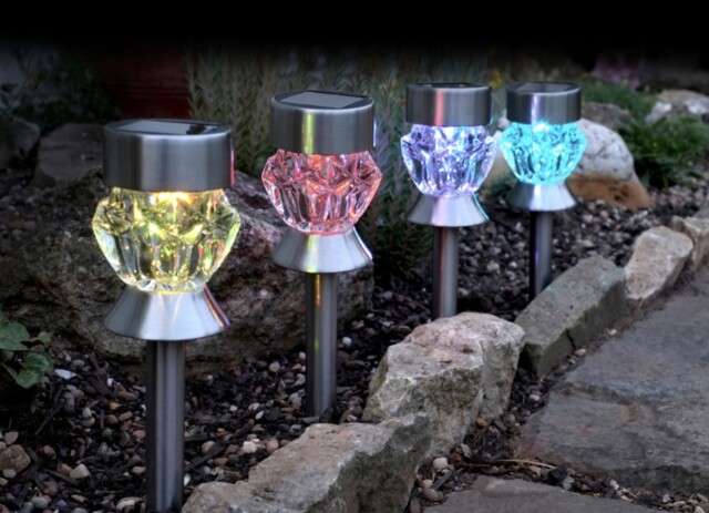 4x Solar Power Led Stake Lights Lamps Multicoloured Garden Path