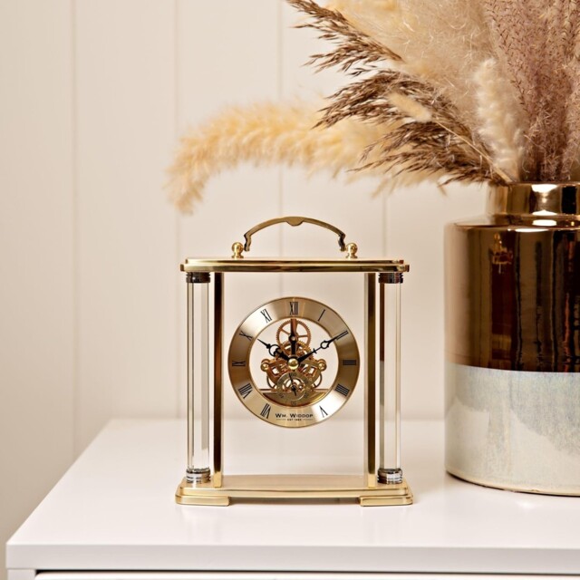 Gold Mantel Clock Floating Roman Dial Skeleton Movement Decorative