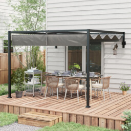 297cm X 211cm Wall Mounted Garden Gazebo Retractable Sun Shade Pergola