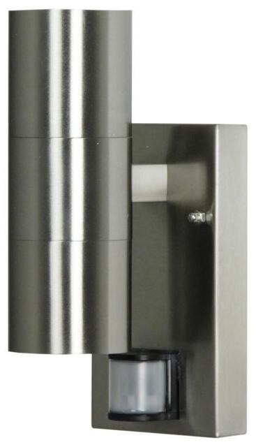 230v Stainless Steel Up And Down Wall Light With Pir, 2800k, 400lm -