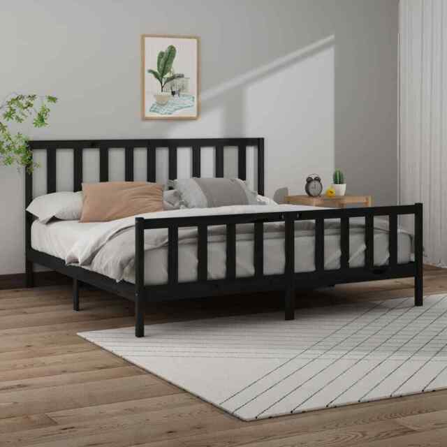 Bed Frame Black Solid Wood Pine 200x200 Cm Vidaxl
