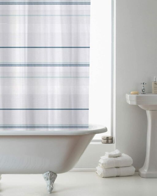 Country Club Striped Bathroom Shower Curtain With Rings 180 X 180 Cm