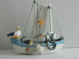 Wooden Fishing Boat Ornament Blue / White