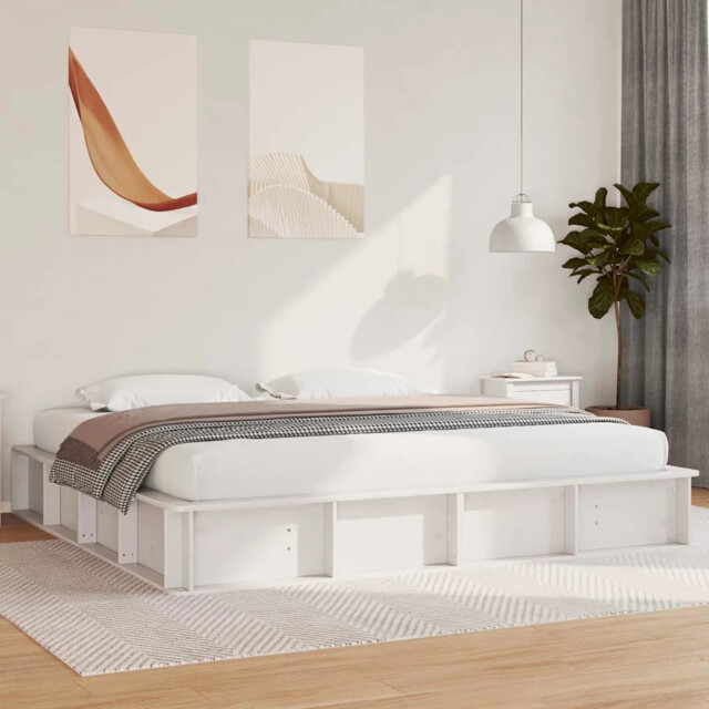 Bed Frame With Storage White 180 X 200 Cm Wood And Metal Vidaxl