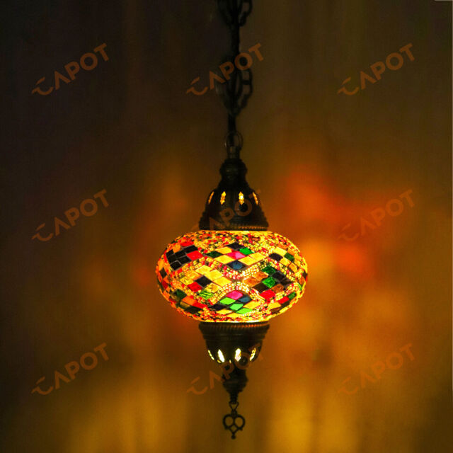 Turkish Moroccan Handmade Glass Mosaic Ceiling Hanging Chandelier Lamp