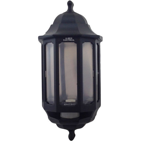 Asd Hl/bk060p Half Lantern Wall Light With Pir Sensor - Black (fin866)