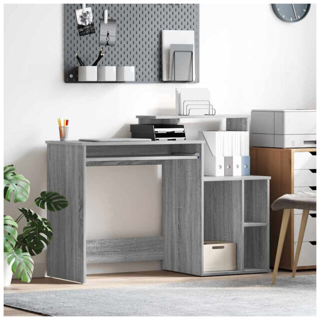 Desk Grey Sonoma 120.5x44x88.5cm Engineered Wood Storage With 2