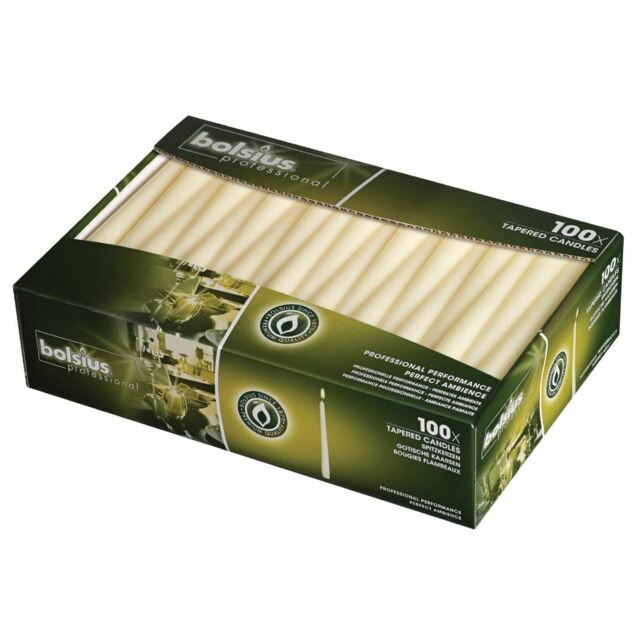 Bolsius Tapered 10in Tabletop Candles In Ivory Made Of Wax Pack Of 100