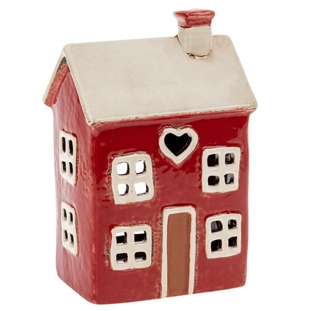 Village Pottery Small Red House Heart Candle Tealight Holder