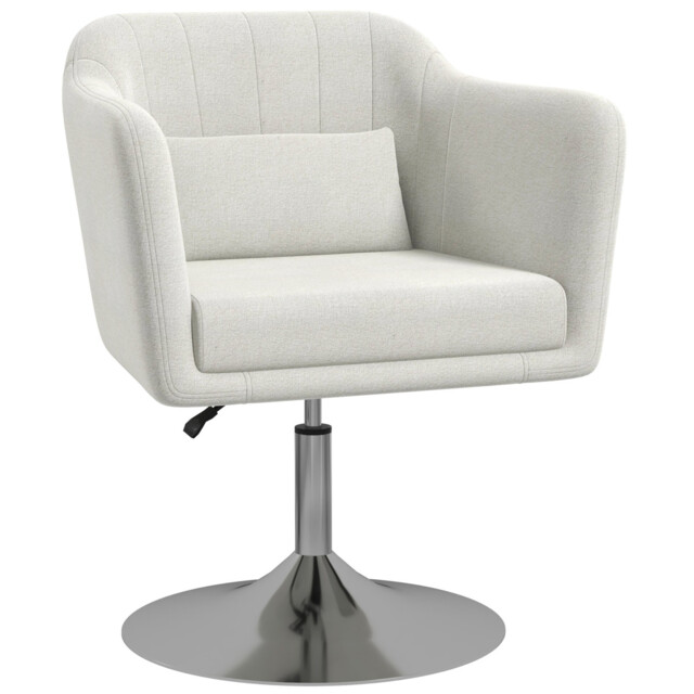 Retro Swivel Tub Chair Linen Accent Chair Adjustable Cream White