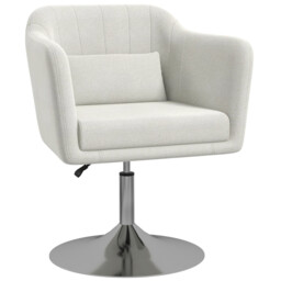 Retro Swivel Tub Chair Linen Accent Chair Adjustable Cream White