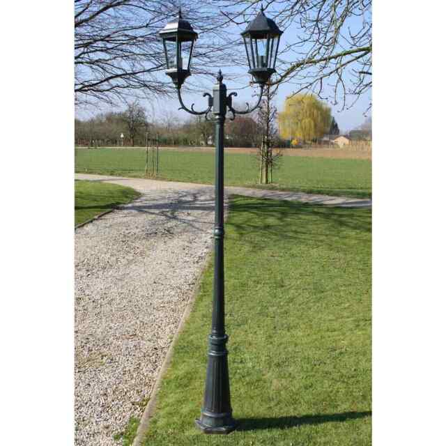 Garden Light Post 2-arms 230 Cm Dark Green/black Aluminium Vidaxl