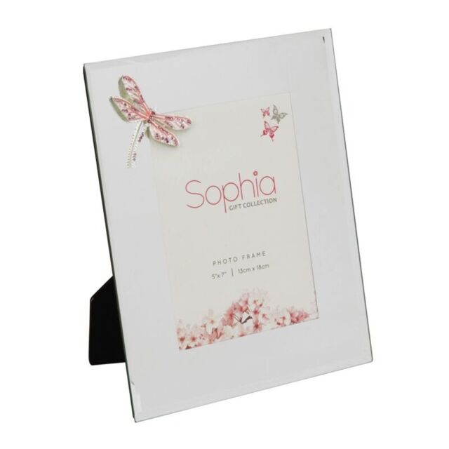 "Sophia Pink Crystal Glass Dragonfly Photoframe 5"" X 7"""
