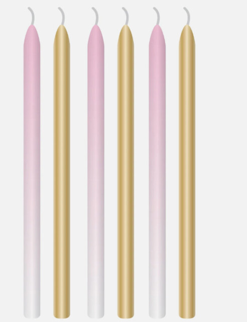 16 Extra Tall Pink And Gold Cake Candles 18cm Wedding Birthday