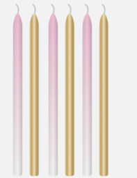 16 Extra Tall Pink And Gold Cake Candles 18cm Wedding Birthday