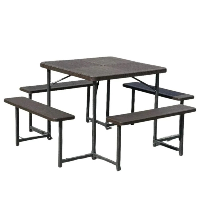 Square Picnic Table Set - 8 Person (1 Table & 4 Benches) - Vivo Fuori