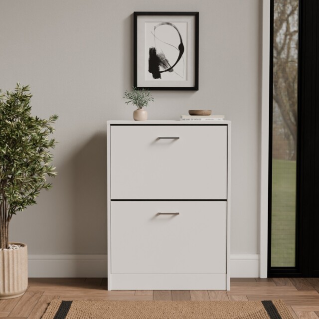 Stirling Two Tier Shoe Cabinet White