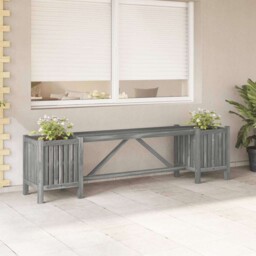Garden Bench With 2 Planters Solid Acacia Wood Outdoor Patio Seat