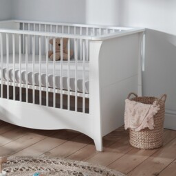 Clara White Baby Cot Bed - Convertible Cot With 3 Height Adjustable