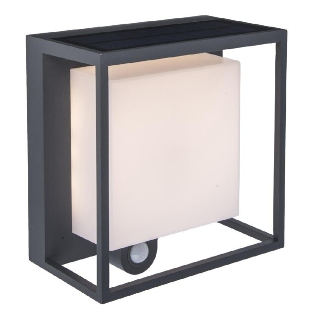 Led Anthracite Solar Power Outdoor Modern Square Flush Wall Light With