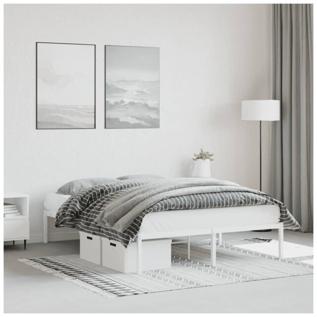 Bed Frame White Steel 140x200cm Metal Slatted Sturdy Storage Under-bed