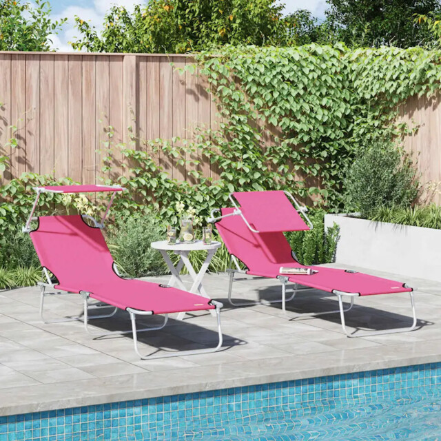 Sun Lounger Folding 2-person 2 Pcs Pink 58 X 188 X 77cm Fabric Vidaxl