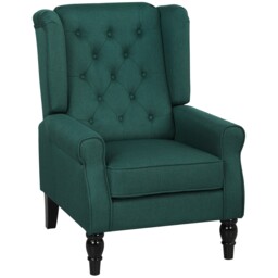 Homcom Accent Chair Wingback Armchair Tufted Club Wood Fabric, Dark
