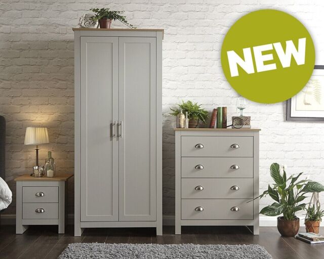 Boxed Lancaster Grey/oak 3 Piece Bedroom Set Ass Option Local Delivery