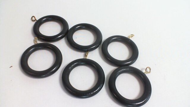 6 X Regency Black Wooden Curtain Rings - For 30mm Curtain Poles -