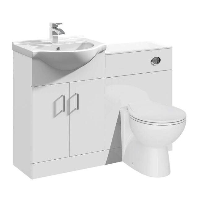 Vanity Unit Combined Sink & Toilet Bathroom Suite Furniture Set Pan
