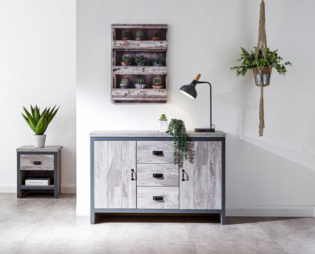 Boston 2 Door 3 Drawer Storage Sideboard Hallway Living Bedroom Grey