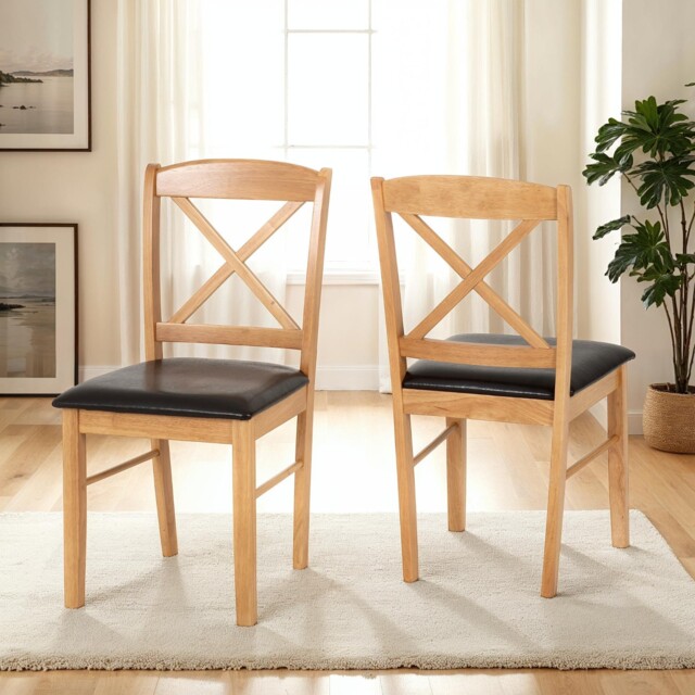 Mason Dining Chairs Pair Oak Varnish Effect Wooden Kitchen Dining Room