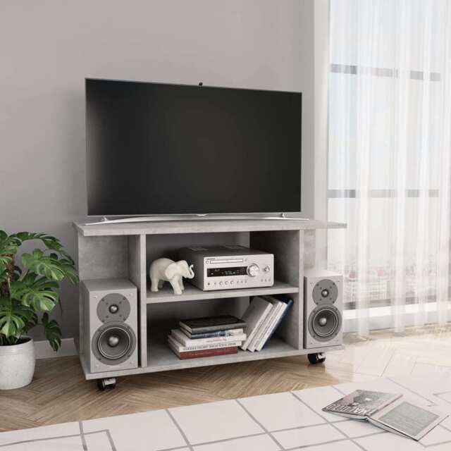 Tv Cabinet With Castors Concrete Grey 80x40x45 Cm Engineered Wood