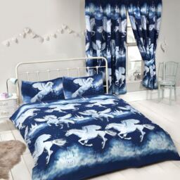 Stardust Unicorn Blue Pink - Curtains & Duvet Cover Set Junior Single