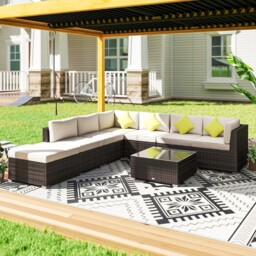 8pc Rattan Home Furniture Garden Patio Corner Sofa Set Wicker Brown