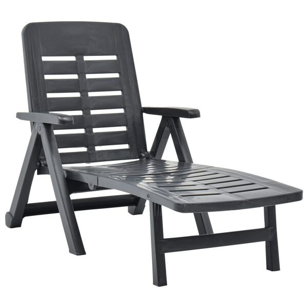 Folding Sun Lounger – Plastic, Anthracite, Easy Foldaway Outdoor