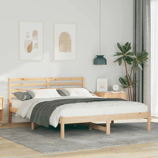 Bed Frame With Headboard Brown 140 X 200 Cm Solid Pine Wood Vidaxl