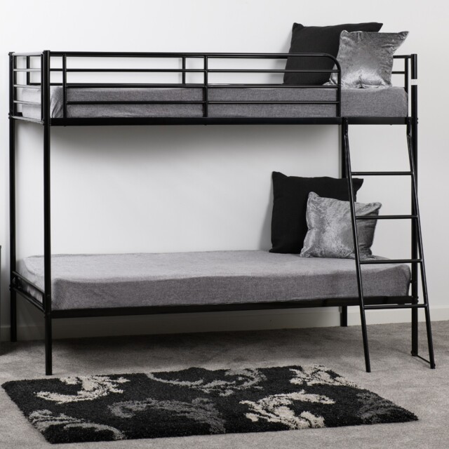 Brandon 3ft Single Bunk Bed Black Metal Frame Ladder & Safety Rails