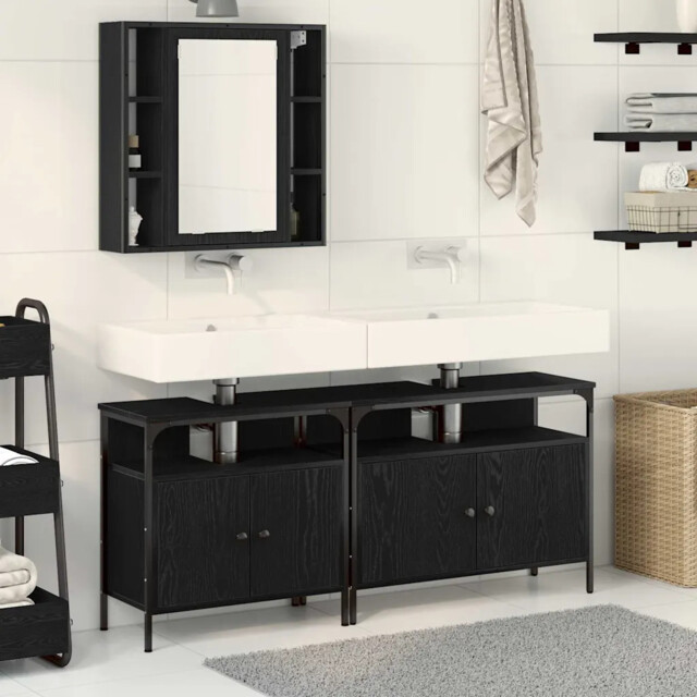 Bathroom Vanity Units With Shelf 3 Pcs Black 80 X 30 X 60 Cm Vidaxl