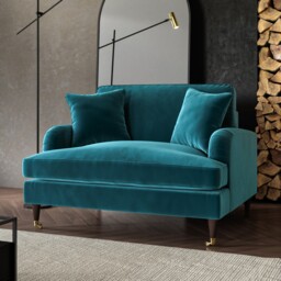 Teal Blue Velvet Loveseat Foam Filled With Dark Wood And Gold Legs