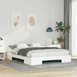 Bed Frame Solid Pine Wood White 150x200cm Low Profile Platform 25cm