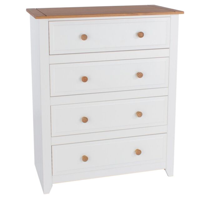 Capri 4 Drawer Chest Of Drawers In White & Pine.