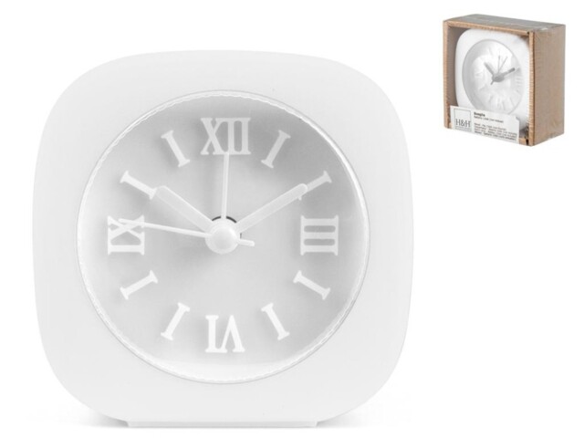 Square Rubber Alarm Clock, Ø 8 Cm, White H&h