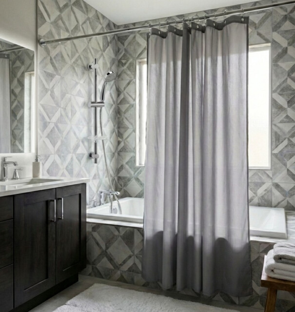 Croydex Grey Polyester Shower Curtain Hygienic Antimicrobial Washable
