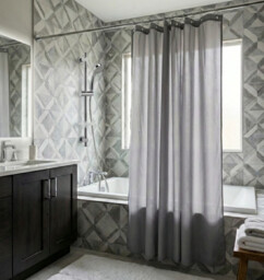 Croydex Grey Polyester Shower Curtain Hygienic Antimicrobial Washable