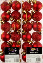 Mini Christmas Shine Glitter Tree Baubles Decorations - Deep Red (set