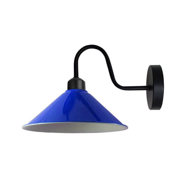 Wall Light Navy Blue Metal Cone Shade 22cm X10cm Swan Neck 17.5cm Arm