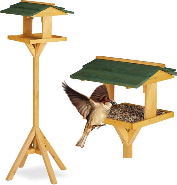 Relaxdays Birdhouse With Stand, Freestanding Wild Bird Feeder For Your