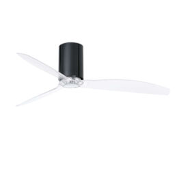 Flush Mount Ceiling Fan With Remote Mini Tube Gloss Black & Clear Dc